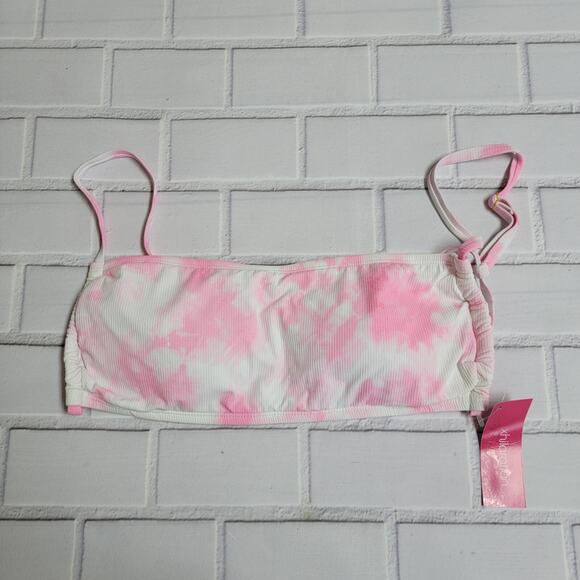 Xhilaration Junior's Ribbed Apron Front Bralette Bikini Pink Size L (8-10) - Picture 2 of 7